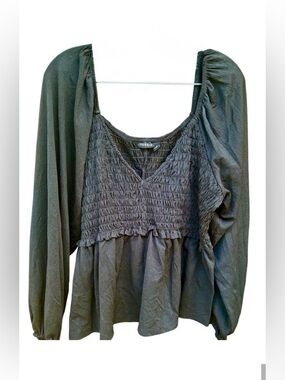 Torrid Charcoal Smocked Babydoll Blouse 3X Long Sleeve Boho Flowy